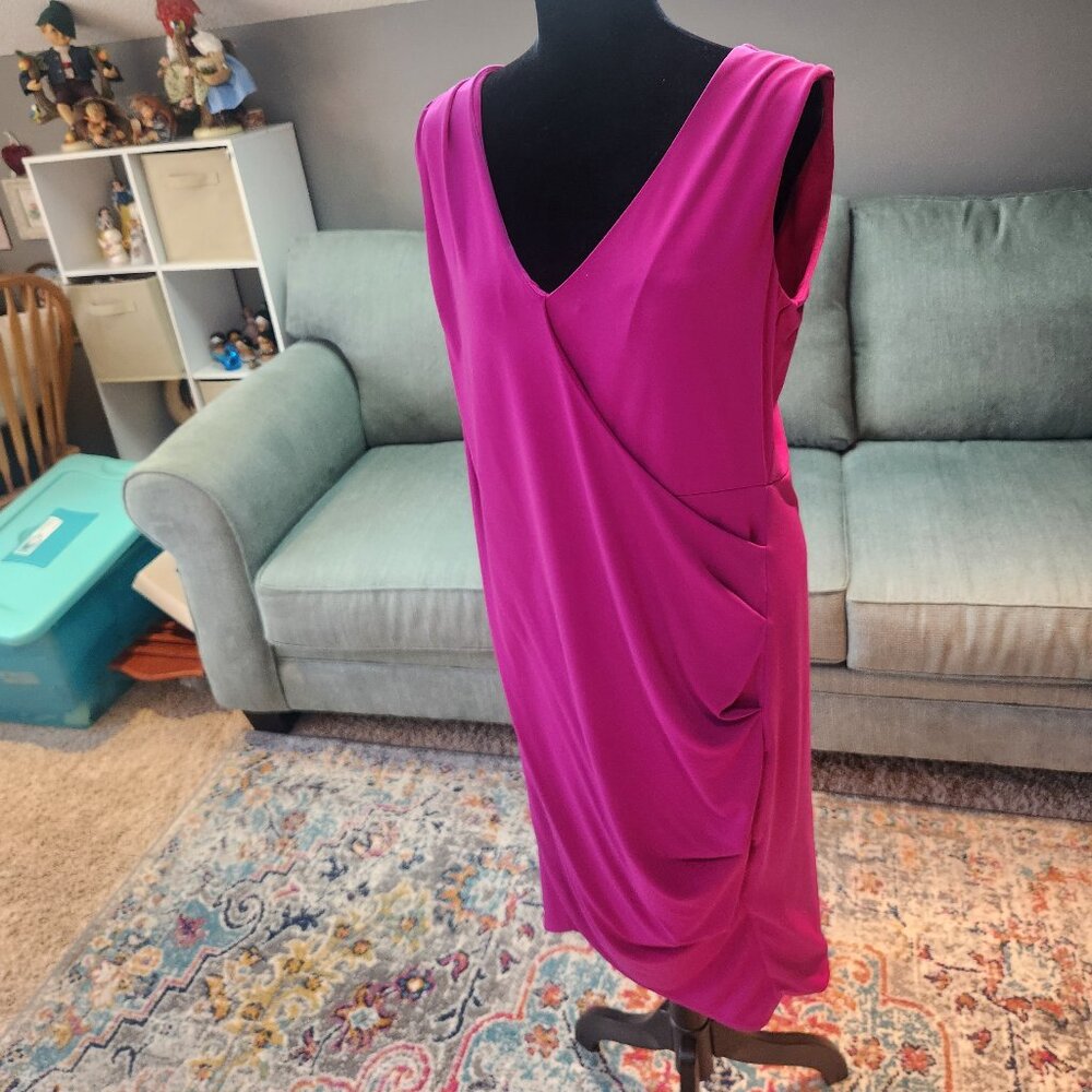 Rachel Roy jersey drape front v-neck dress in magenta, XL midi length